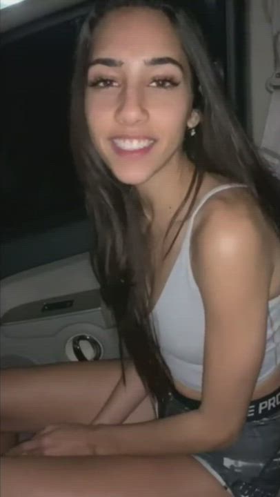 College student making tiktok content! :) Nude Latina teen cum dripping car sex - free porn video