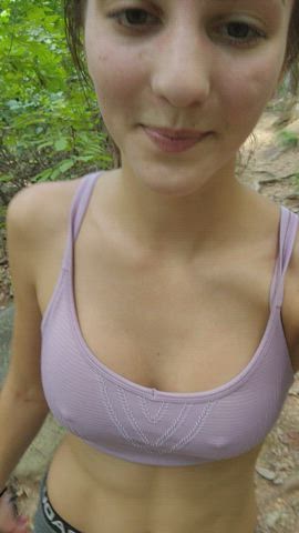 Running with my tits out on my hike - free porn video