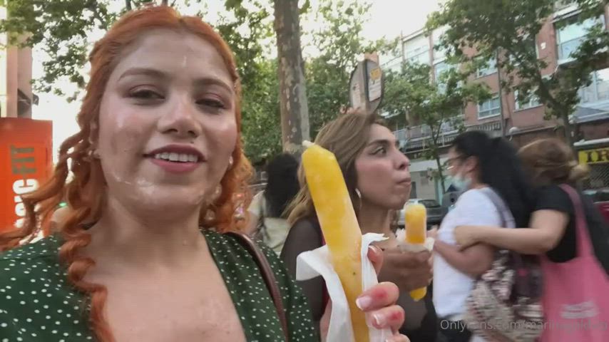 a casual stroll with cum on her face - free porn video