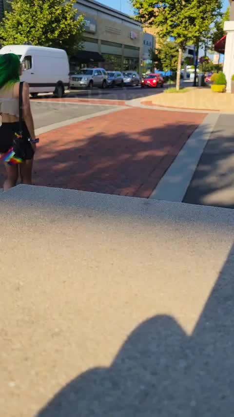 Why did the green-haired chic cross the street? [GIF] - free porn video