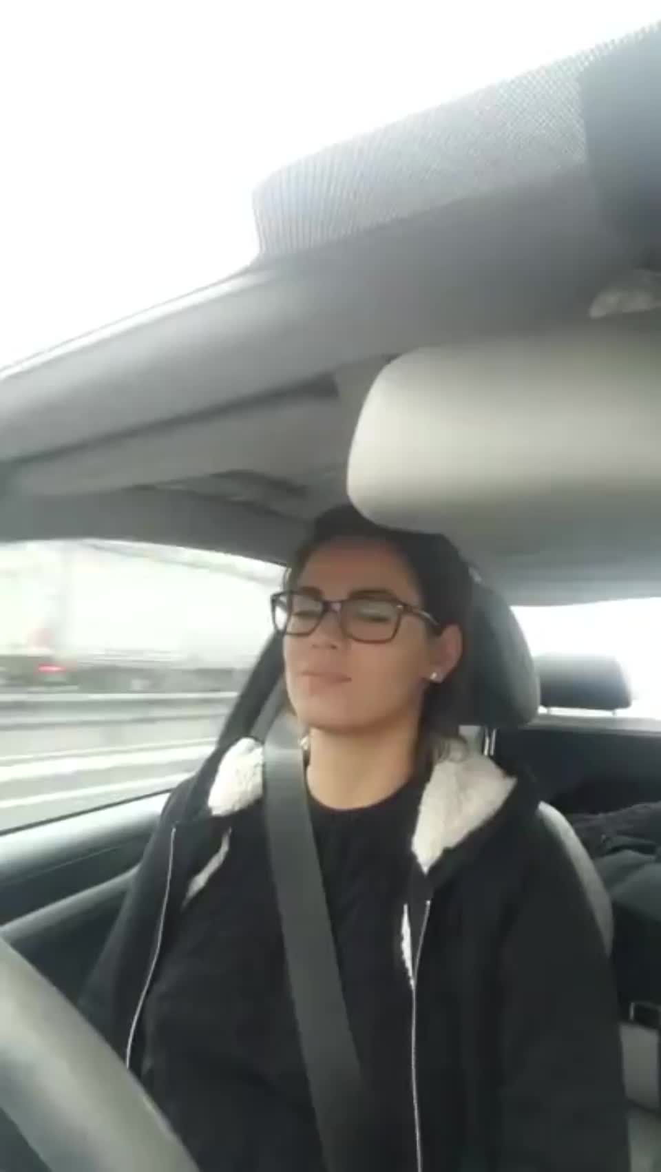 Stunning French Girl Drives with Her Tits Out - free porn video