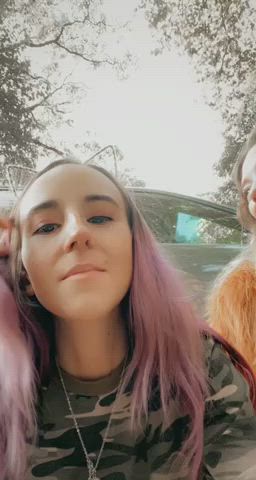 Just ducking behind a random car to expose ourselves nbd [gif] - free porn video