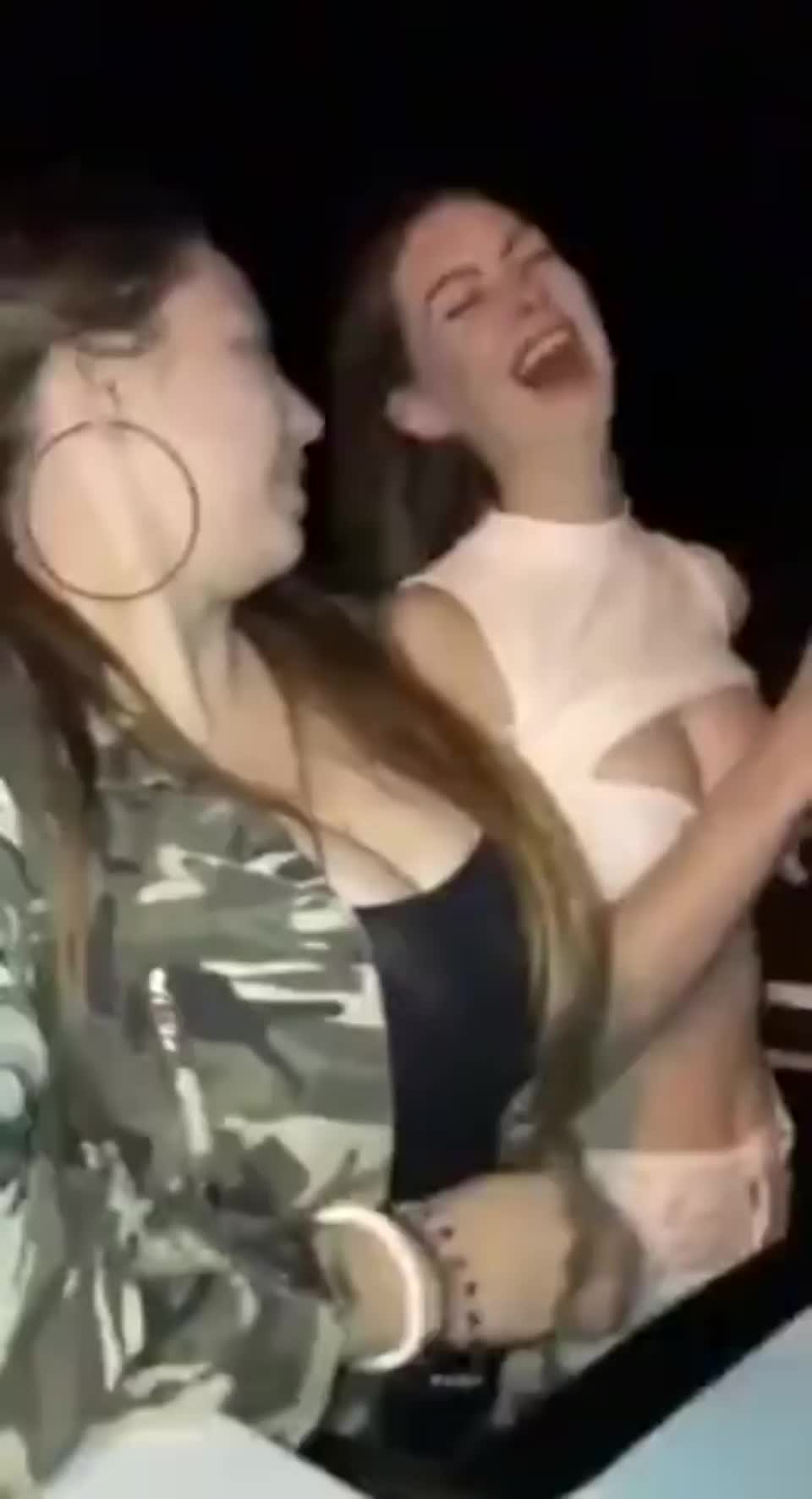 Two Girls Ride Roller Coaster And Show Their Tits - free porn video