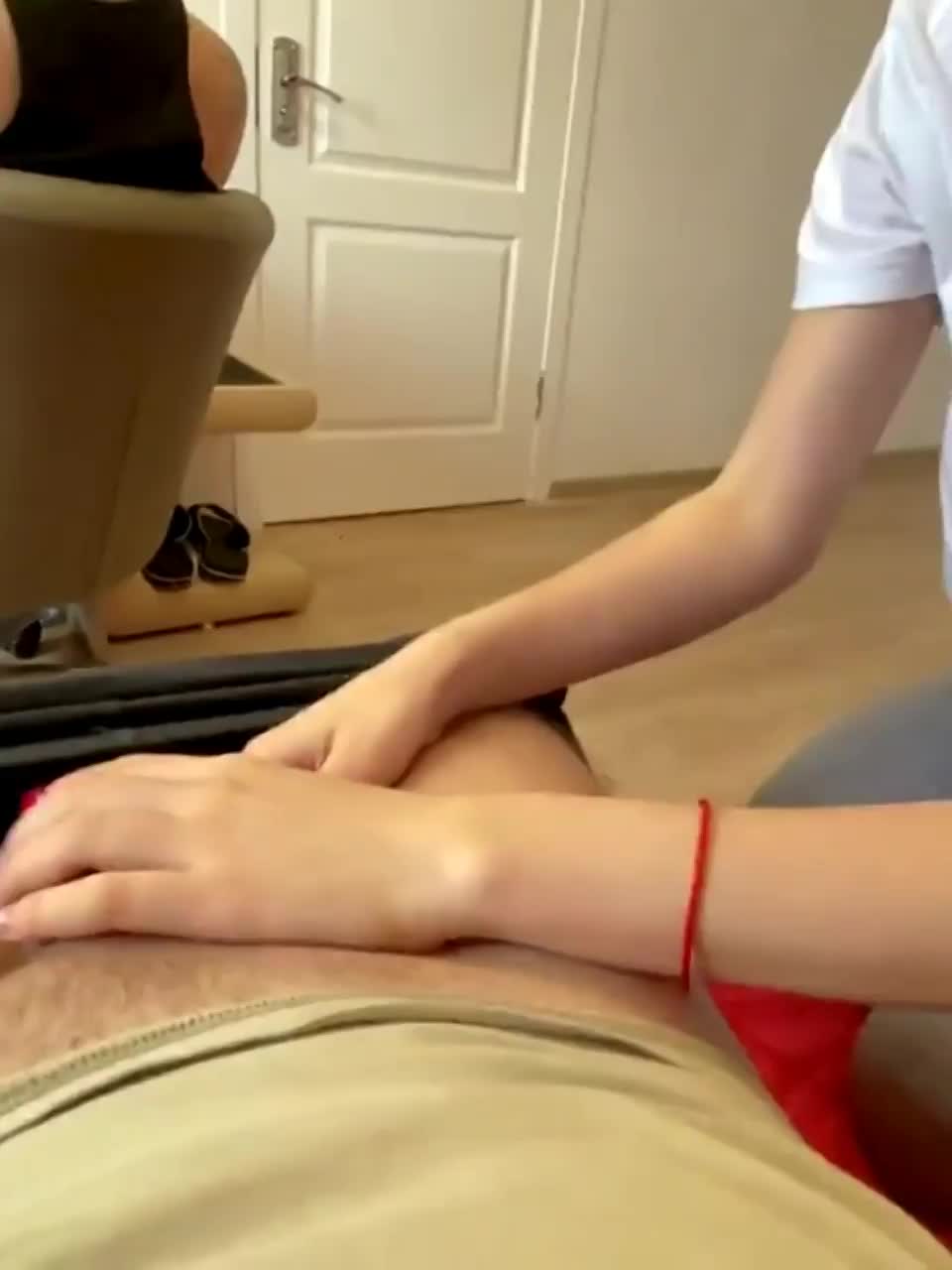 She Sucks His Cock While Her Husband Plays Video Games - free porn video