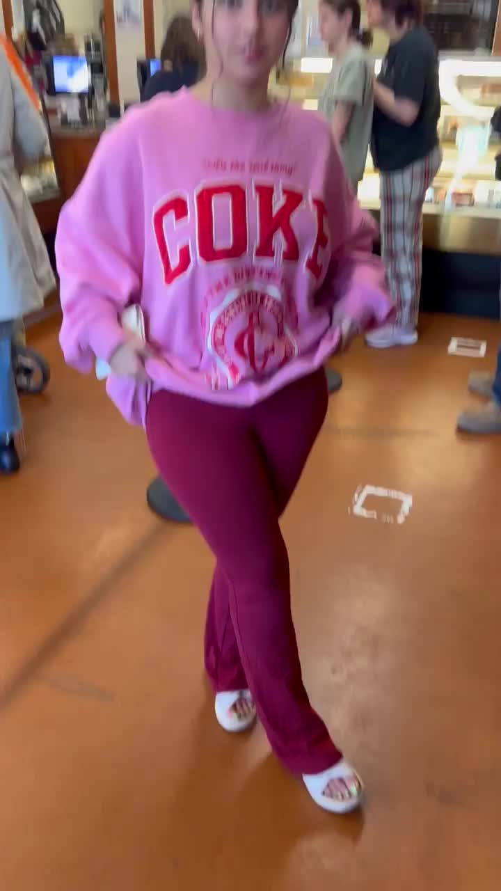 Public flash at the pastry shop again - free porn video