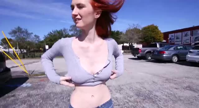 Busty Redhead Flashing Her Tits In Public Place - free porn video