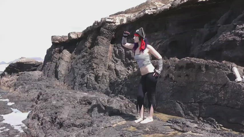 Naughty Pirate Proxy having solo fun on the beach! - free porn video