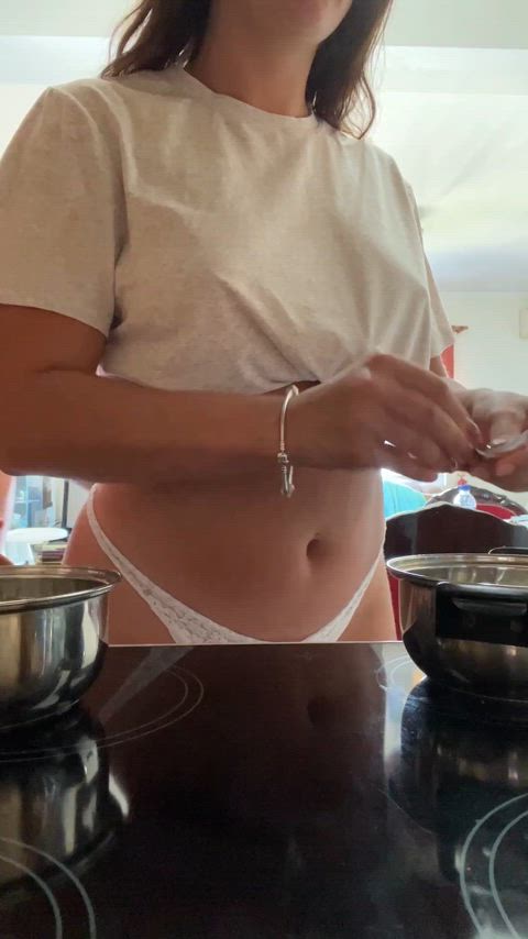 If I'm gonna cheat with you, you better sneak attack me like this while I make food for you - free porn video