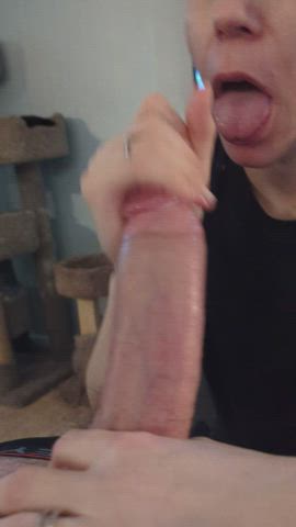 Working his thick shaft and drinking his cum - free porn video