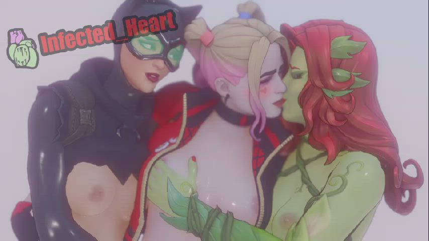 Harley Quinn, Poison Ivy and Catwoman Makeout Session (Infected_Heart) [DC Comics] - free porn video