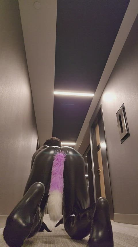 Public anal play in a sexy catsuit - free porn video