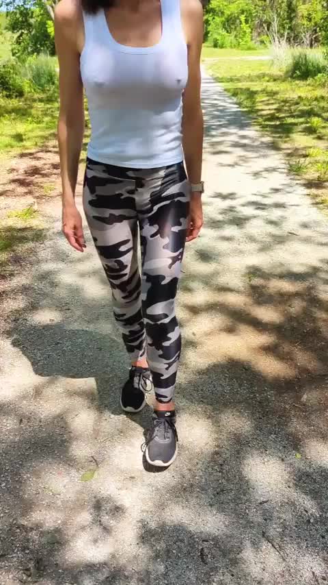 [GIF] On the local running trail, too hot for a thin tank top - free porn video