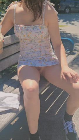 Nothing like ice coffee and no panties on a hot day [GIF] - free porn video