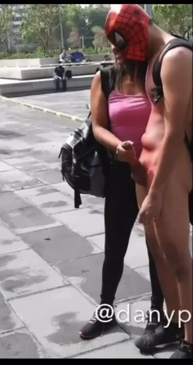 Spidey shoots his web in public. - free porn video