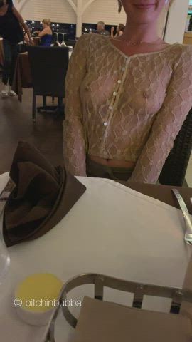 Sheer and braless on our dinner date [GIF] - free porn video