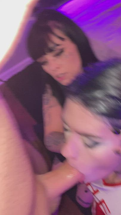 Two goth cheerleaders suck my cock - free porn video