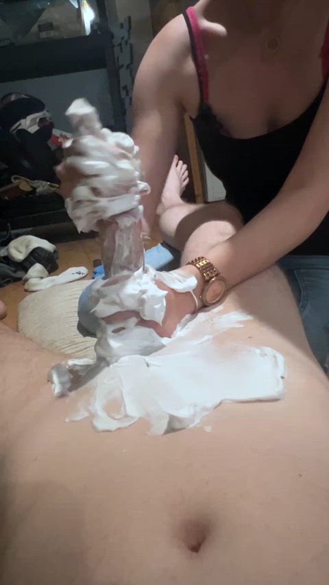 POV Shaving Foam Handjob - free porn video