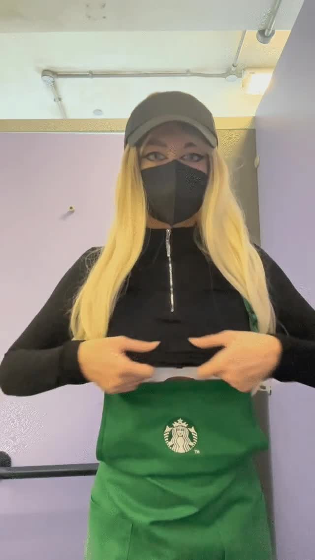 Would you rather me serve you coffee with my boobs out? I will do on request 💚 - free porn video