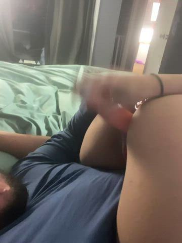 Riding a dildo over my husbands face - free porn video