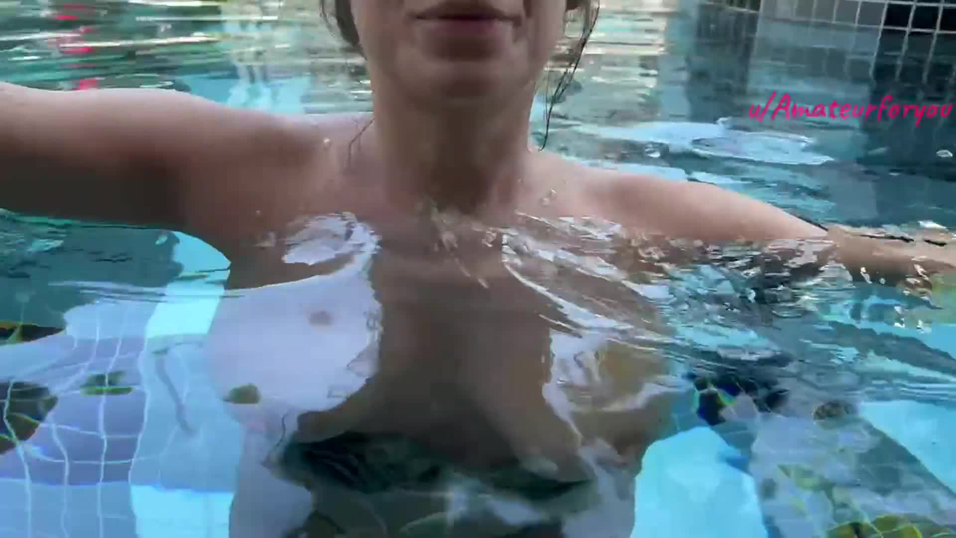 I love to go topless at the hotel pool - free porn video
