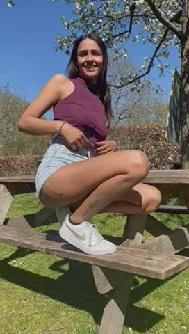Flashing on a picnic table [GIF] - free porn video