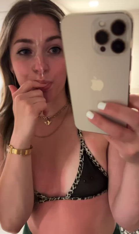 He let me crash in his hotel room in Vegas so I let him cum on my face - free porn video