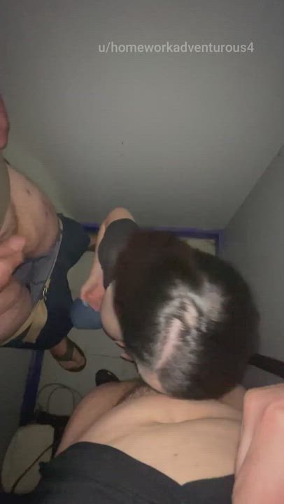Playing with hubby and a stranger at the local glory hole [Sound on, click redgifs link] - free porn video
