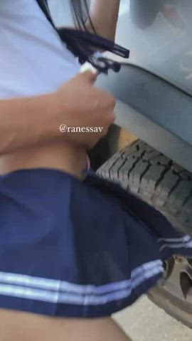 would you jerk off as you watch me get fucked outside in my school girl uniform? :3 - free porn video