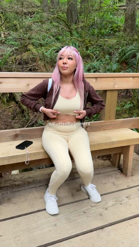 Flashing my tits at a public trail - free porn video