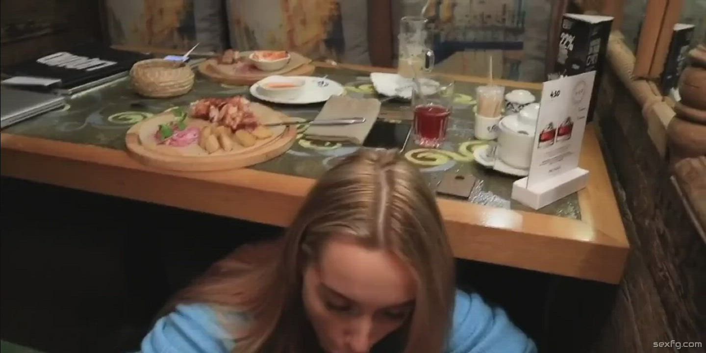 Surprise Blowjob Under The Table In Restaurant - free porn video