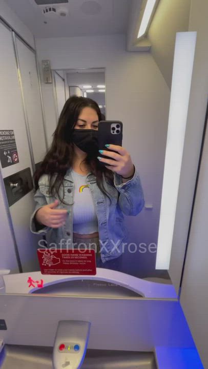 Having some fun in the airplane bathroom hope no one is waiting outside! [GIF] - free porn video