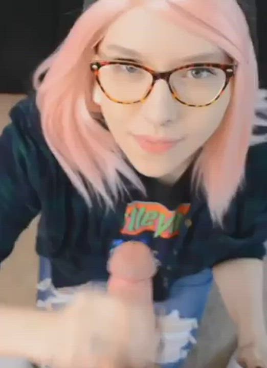 Cum on a cute face of pink hair girl - free porn video