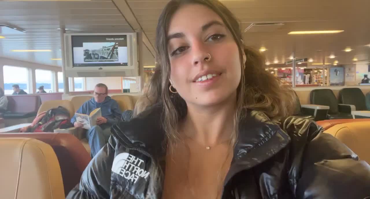 Fondling my tits on a public ferry - free porn video