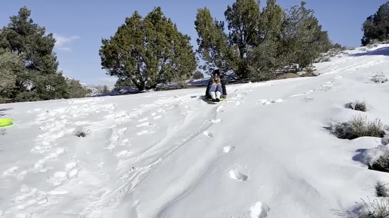 Titties sledding down the mountain! - free porn video