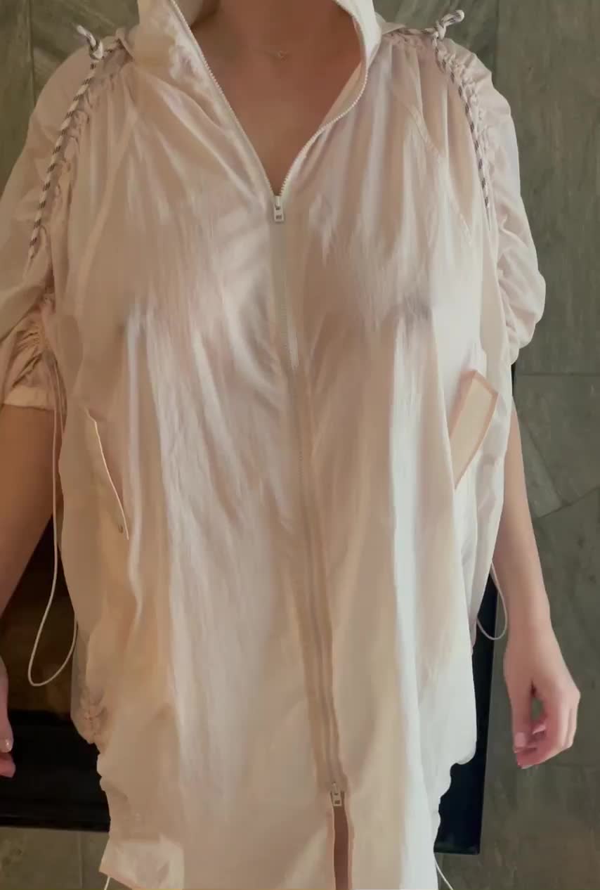 New rain jacket works well with no bra - free porn video