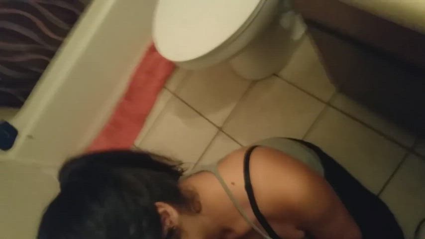 In the bathroom getting a quick blowjob - free porn video