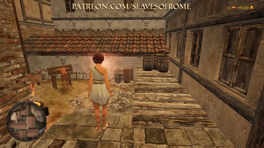 SLAVES OF ROME: Futanari Mistress Fucks Slave in the Pillory - free porn video