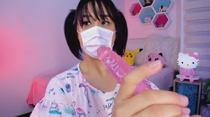Petite Masked Asian Lila Jordan Stroking Pink Dildo JOI - free porn video