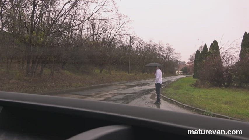 Mature mom with a young couple inside a van - free porn video