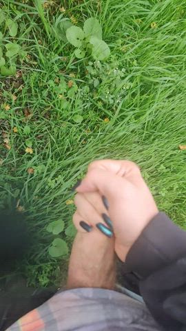 trans masturbating in a small path in a field - free porn video