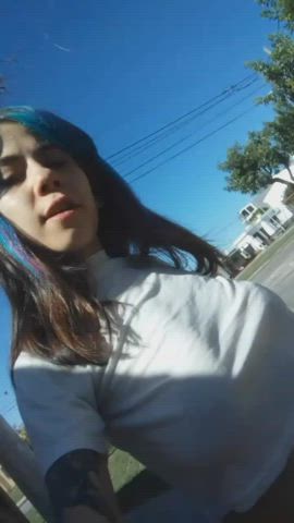 Naughty babe flashing in the streets - free porn video