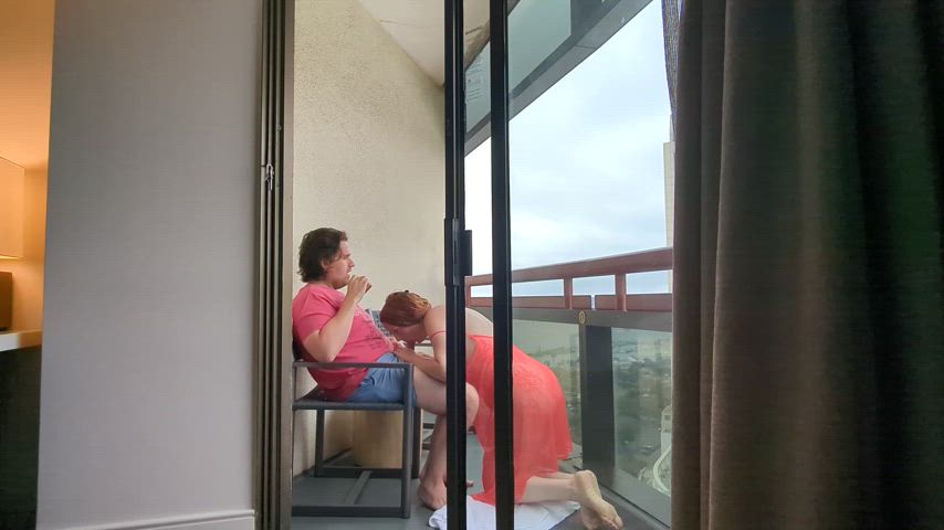 We're not usually super risky, so this hotel balcony blowjob was a lot for us. - free porn video