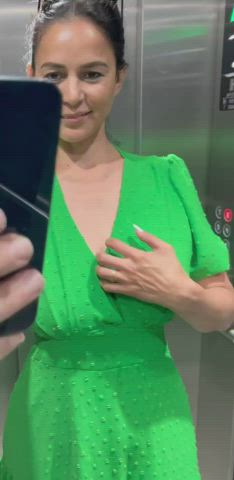 Showing my boobs in the elevator at home [GIF] - free porn video