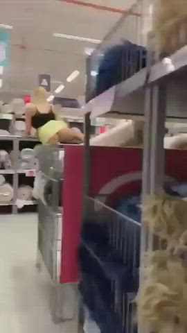 Spreading on The Shelves as People Pass By [gif] - free porn video