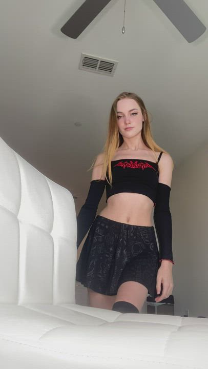 I have a surprise for you hiding underneath my skirt. Can you guess what it is? - free porn video