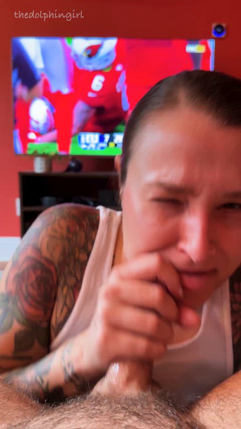 I love to make him cum while he watches the game - free porn video