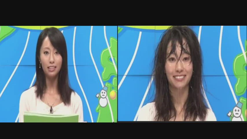 Japanese weather girl gets covered covering the news - free porn video