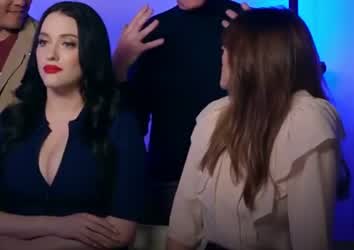 Elizabeth Olsen staring at Kat Dennings big tits - free porn video