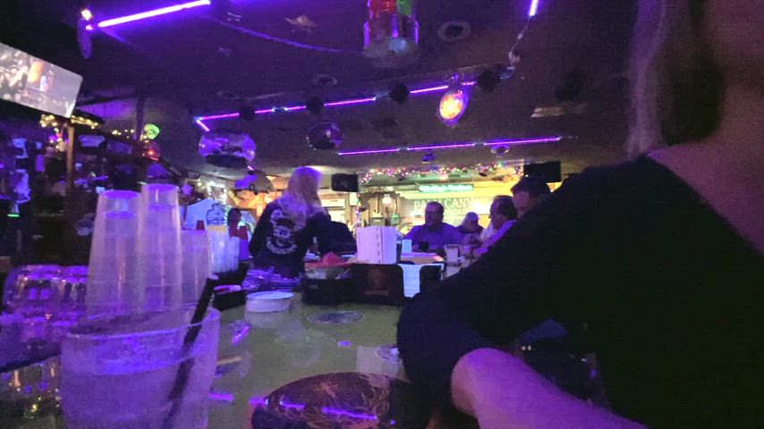 Teasing and playing in a crowded bar. [gif] - free porn video
