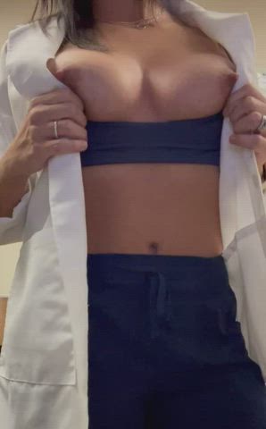 A boob bounce from work in a white coat feels even naughtier 😏 - free porn video